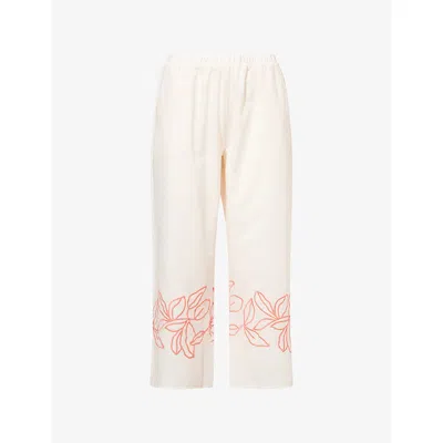 Hanro Womens Melon Soda Liz Floral-embroidered Straight-leg Cotton Cropped Pyjama Bottoms