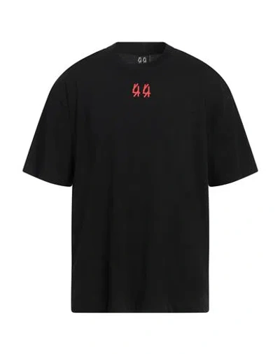 44 Label Group Black Crewneck T-shirt With Logo On The Front And Maxi Logo On The Rear In Cotton Man