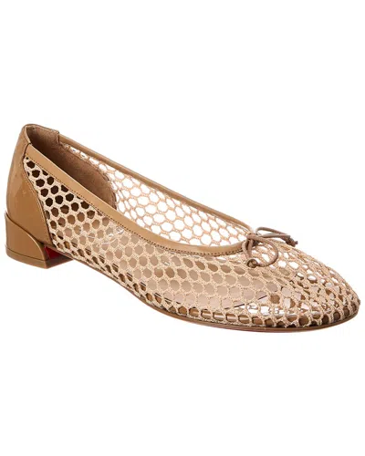 Christian Louboutin Sweetie Jane 20 Patent Leather-trimmed Crocheted Ballet Flats In Brown