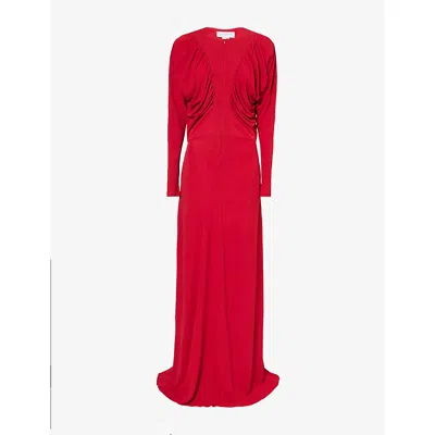 Stella Mccartney Womens Raspberry Draped Padded-shoulders Woven Gown In Red