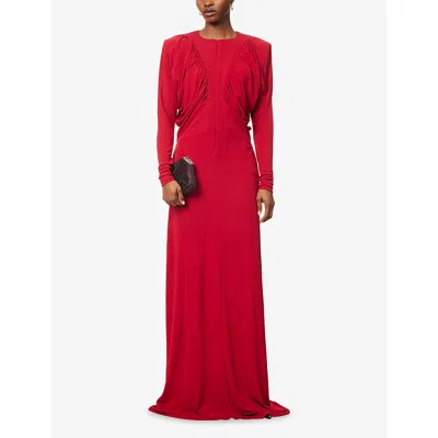 Stella Mccartney Womens Raspberry Draped Padded-shoulders Woven Gown In Red