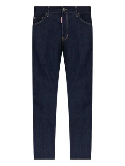 Dsquared2 Five-pocket Button-up Jeans With Logo Patch In Blue