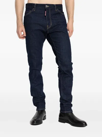 Dsquared2 Five-pocket Button-up Jeans With Logo Patch In Blue