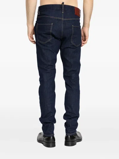 Dsquared2 Five-pocket Button-up Jeans With Logo Patch In Blue