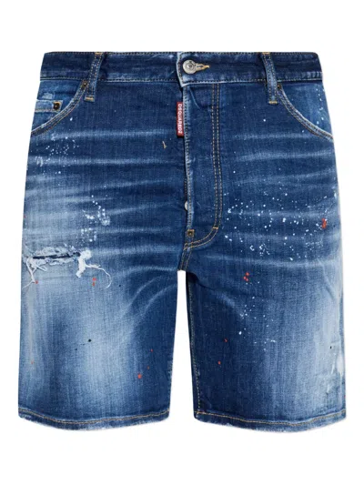 Dsquared2 Denim Shorts With Distressed Paint Detail