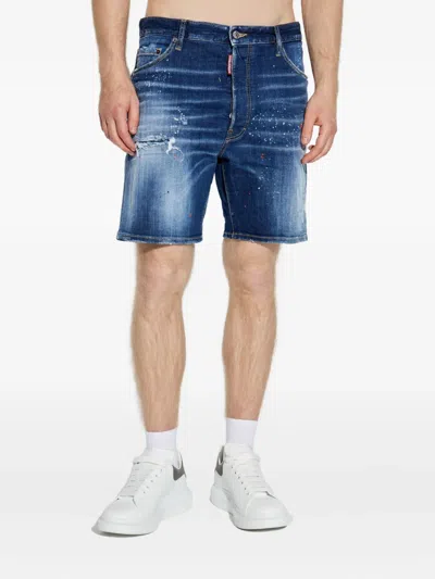Dsquared2 Denim Shorts With Distressed Paint Detail