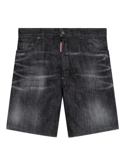 Dsquared2 Straight Denim Bermuda Shorts In Black
