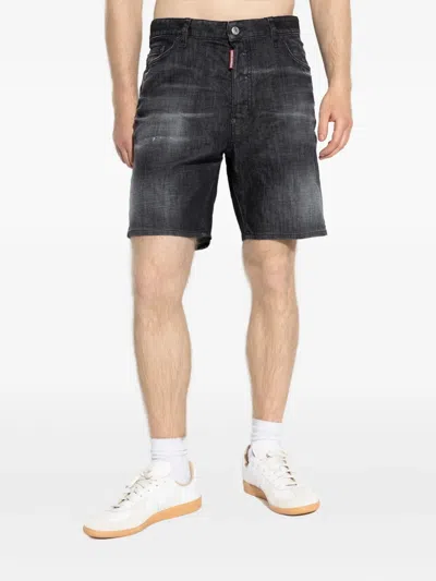 Dsquared2 Straight Denim Bermuda Shorts In Black