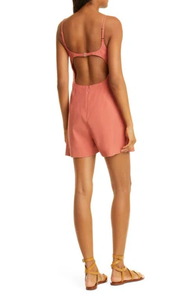 Rebecca Taylor Stretch Linen Blend Skirted Romper In Red