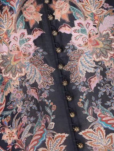 Zimmermann Rhiannon Billow Blue Blouse With High Neck And All-over Paisley Print In Ramie Woman In Blue