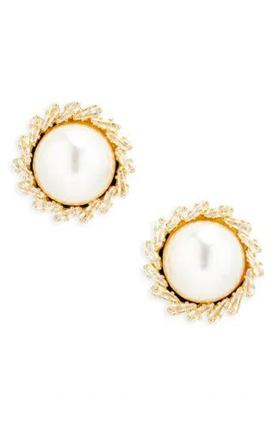 Tasha Faux Pearl & Cubic Zirconia Button Stud Earrings