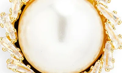 Tasha Faux Pearl & Cubic Zirconia Button Stud Earrings