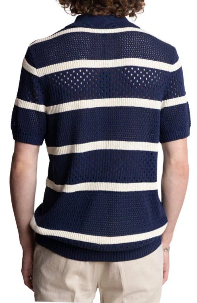 Paisley & Gray Men's Slim Fit Short Sleeve Striped Crochet Cardigan Sweater In Black