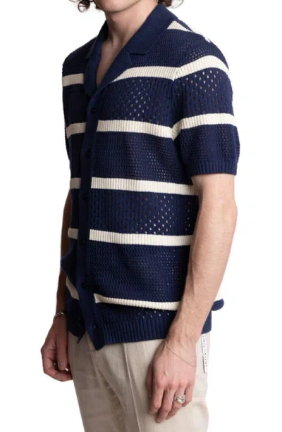 Paisley & Gray Men's Slim Fit Short Sleeve Striped Crochet Cardigan Sweater In Black