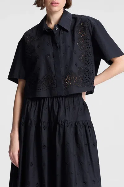 A.l.c Jade Embroidered Cotton Top In Black