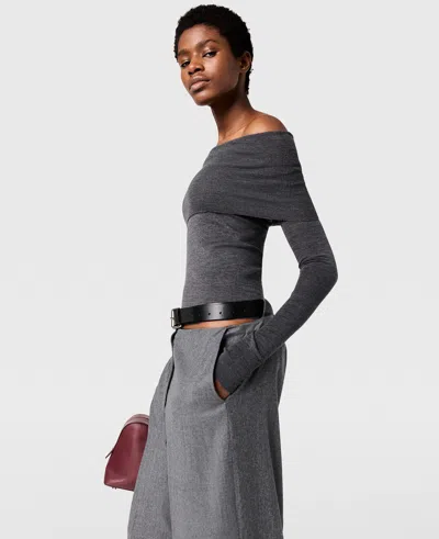 Stella Mccartney Bardot Neck Sweater In Grey Virgin Wool In Green