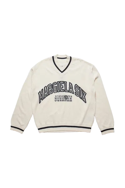 Mm6 Maison Margiela Cotton And Wool Sweater With V-neck In White