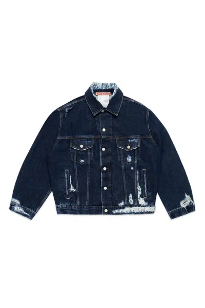 Acne Studios Distressed Oversize Denim Jacket Blue