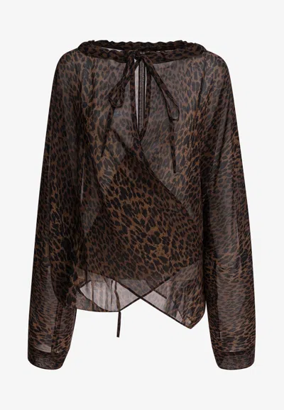 Balenciaga Sheer Silk Blouse With Leopard Print