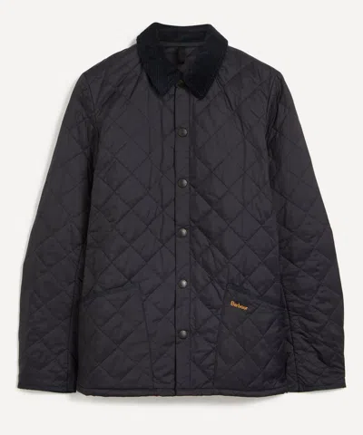 Barbour Heritage Liddesdale Blue Jacket With Classic Corduroy Collar And Logo Lettering On The Front In Tech In Blue