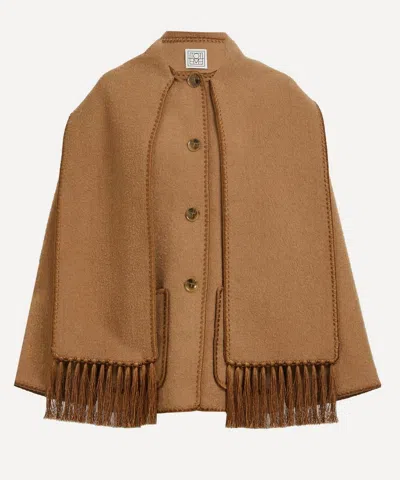 Totême Embroidered Scarf Wool Blend Jacket In Brown
