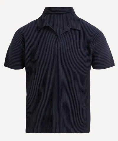 Issey Miyake Pleated Black Polo Shirt With Boxy Silhouette