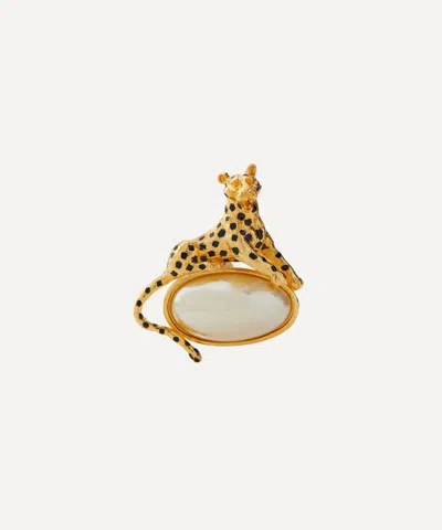 Kenneth Jay Lane Gold-plated Leopard And Pearl Pin