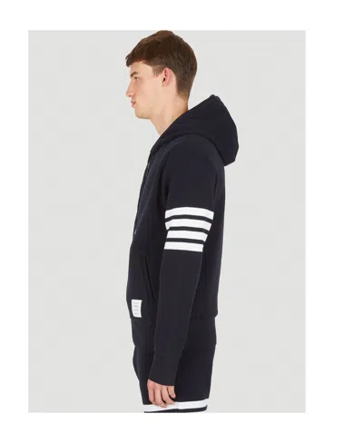 Thom Browne Classic Loopback 4-bar Full Zip Hoodie Man Sweatshirt Multicolored Size Xl Cotton In Blue