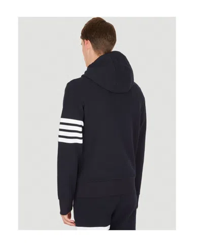 Thom Browne Classic Loopback 4-bar Full Zip Hoodie Man Sweatshirt Multicolored Size Xl Cotton In Blue