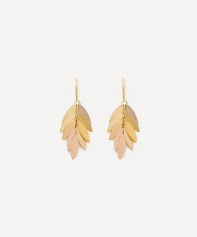 Sia Taylor 18ct-24ct Gold Small Rainbow Leaf Drop Earrings In Multi