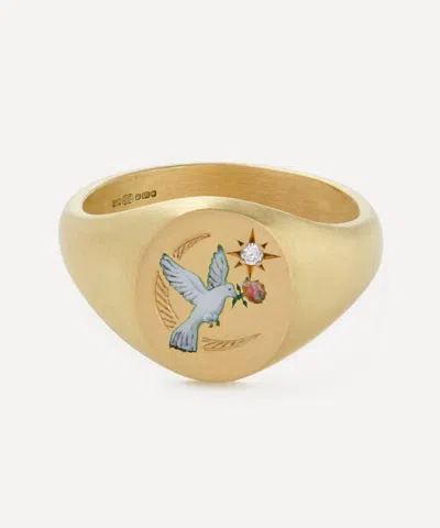 Cece Jewellery 18ct Gold Dove And Rose Diamond Signet Ring