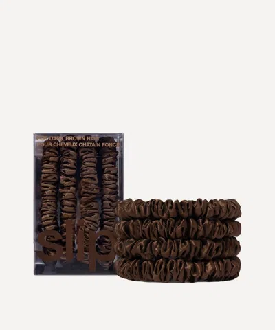 Slip Dark Brown Skinny Silk Scrunchies Pack Of Four