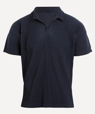 Issey Miyake Pleated Black Polo Shirt With Boxy Silhouette