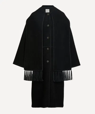 Totême Fringe Embroidered Scarf Wool Coat