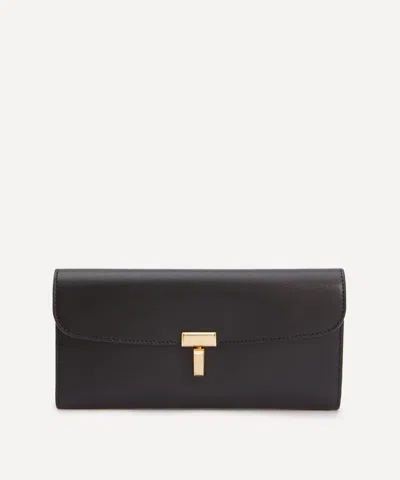 Totême T-lock Wallet In Shiny Black Leather With Snap Closure