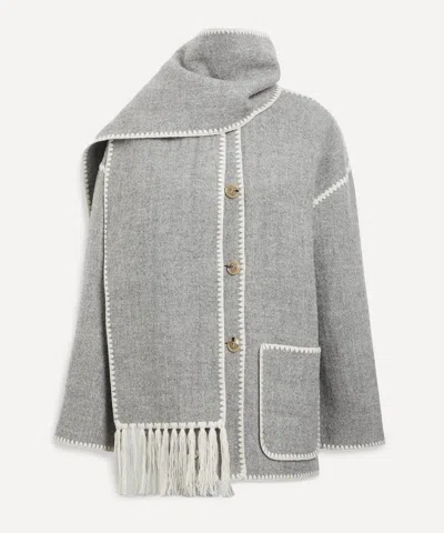 Totême Embroidered Scarf Jacket In Light Grey Melange