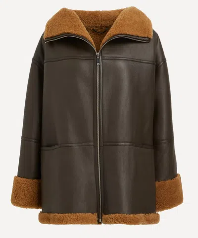 Totême Signature Shearling Jacket Chocolate In Brown