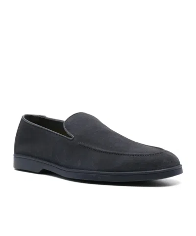 Doucal's Navy Blue Solid Loafers In Black