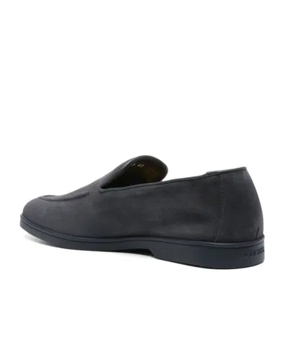 Doucal's Navy Blue Solid Loafers In Black