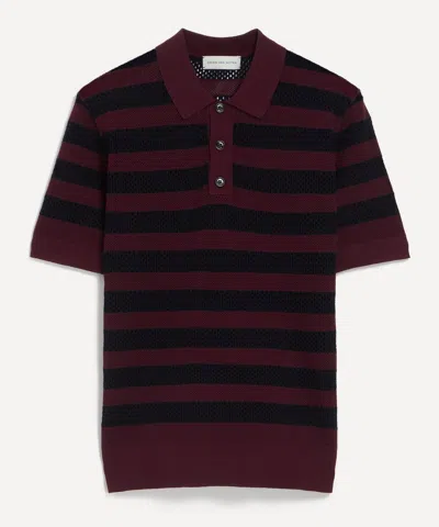 Dries Van Noten Horizontal Stripe Short Sleeve Polo Shirt In Brown