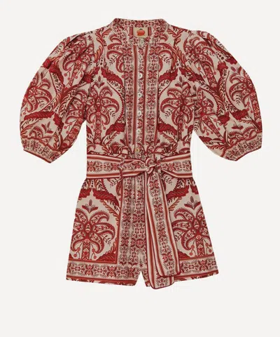 Farm Rio Tropical Cameo Off-white Romper In Red