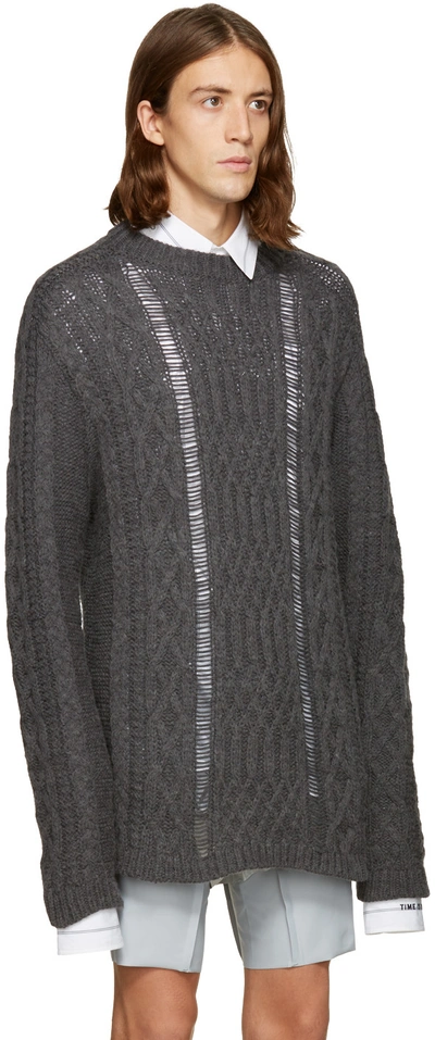 Maison Margiela Oversize Alpaca Blend Cable Knit Sweater, Charcoal In Grey