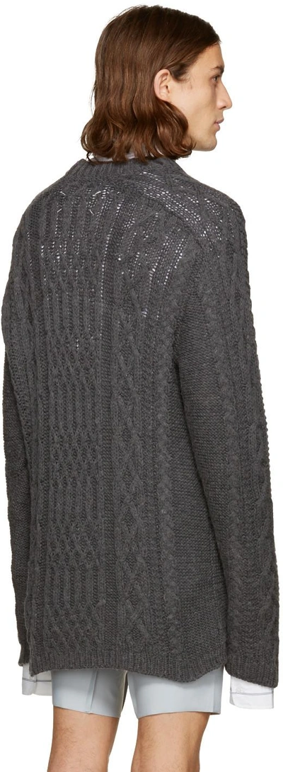 Shop Maison Margiela Grey Oversized Cable Knit Sweater