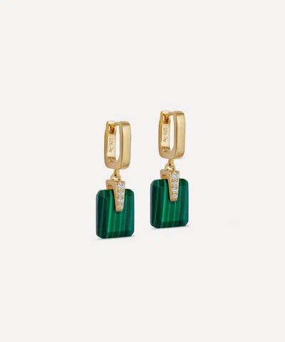 Astley Clarke Gold Deco Malachite Drop Huggies Earrings
