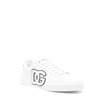 Dolce & Gabbana Portofino Light Strobel Sneakers In Canvas And Calfskin In White