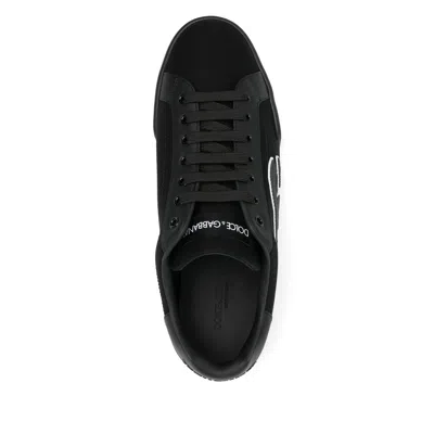 Dolce & Gabbana Portofino Light Strobel Sneakers In Canvas And Calfskin In Black