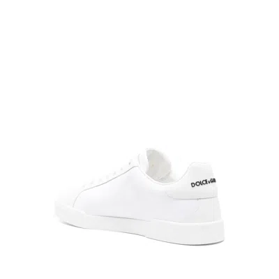 Dolce & Gabbana Portofino Light Strobel Sneakers In Canvas And Calfskin In White