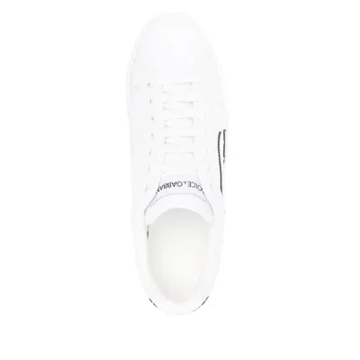 Dolce & Gabbana Portofino Light Strobel Sneakers In Canvas And Calfskin In White