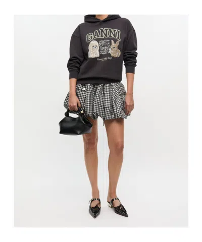 Ganni Oversize Cotton Sweatshirt With Hood And Graphic Print