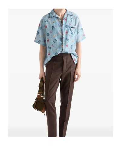 Prada Printed Viscose Silk-blend Shirt With Front Pocket In Multi